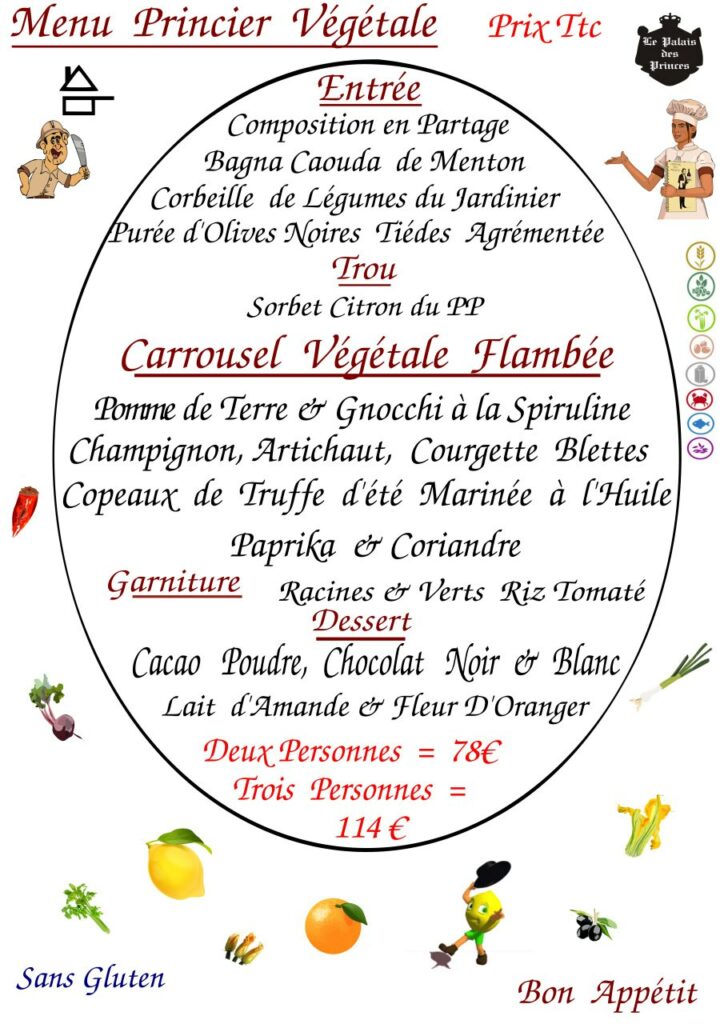 Menu végétarien menton Restaurant typique cuisine maison